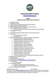 HPC Meeting 14 September 2021 Meeting @Highclere Village Hall